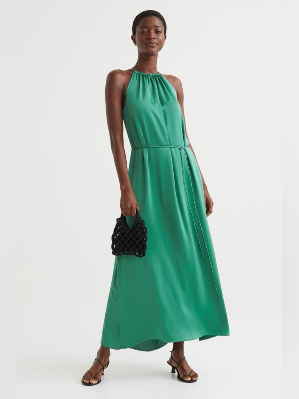 NWT H&M Emerald Green Satin Halter Maxi Dress Wedding Guest